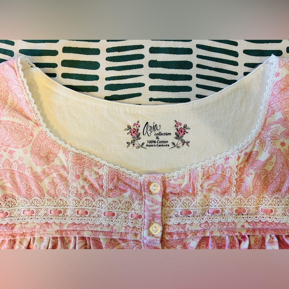Cottagecore Pink Paisley Cotton Lace Nightgown Prairie Sleep Dress XL - Picture 2 of 7